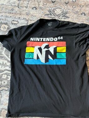 Nintendo 64 Black Tee with Red, Yellow, Teal and Blue Stripes